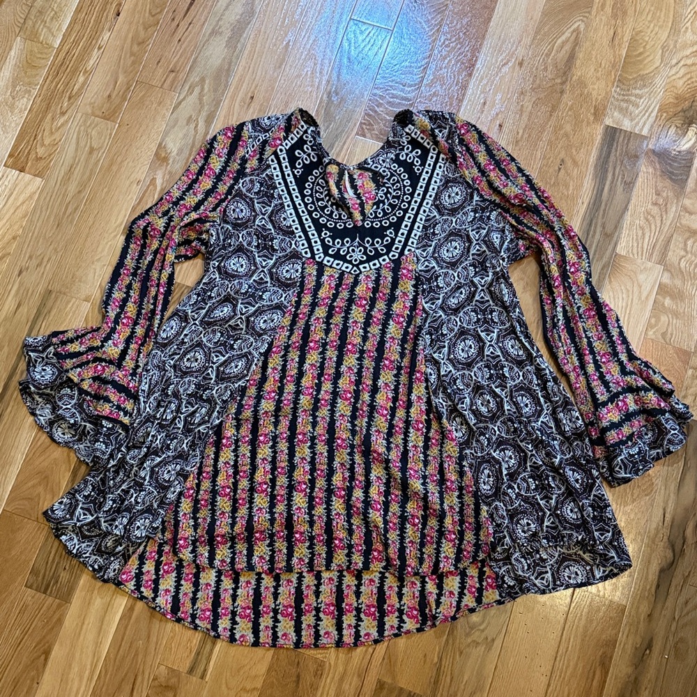 Free People XL Floral Blouse with Bell Sleeves
